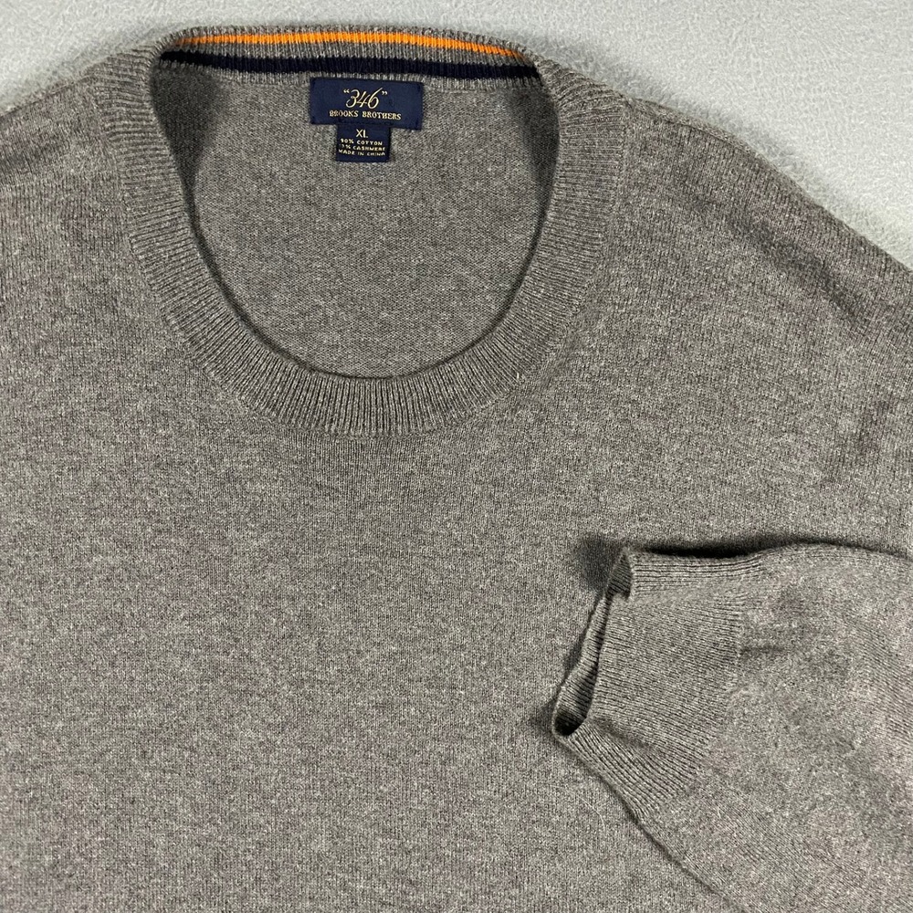 Brooks Brothers 346 Mens XL Gray Cotton Cashmere Crewneck Sweater Heathered Knit